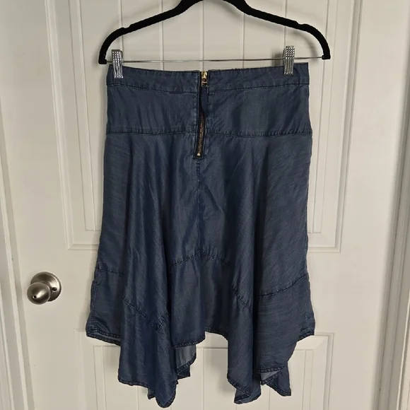HD in Paris Blue Asymmetrical High-Low Skirt Chambray Western Cowgirl Boho - Picture 5 of 5